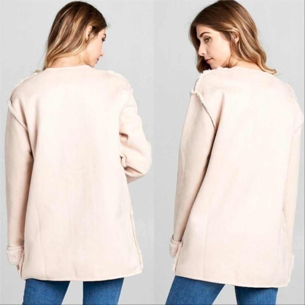 ELLA Fur lined Suede Coat -Blush - Picture 3 of 5